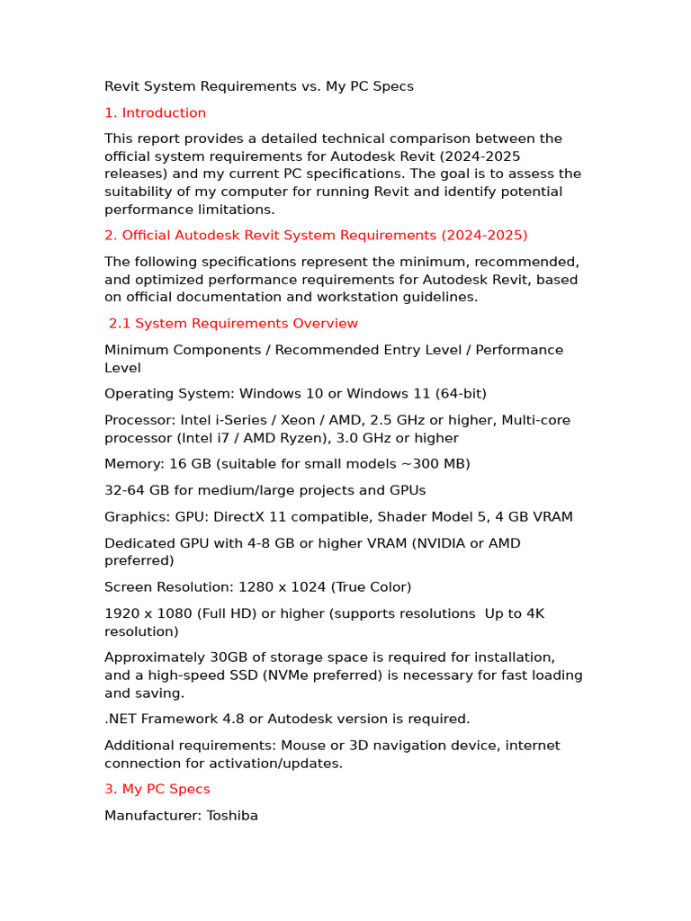 Revit System Requirements vs. My PC Specs | PDF | Graphics Processing ...