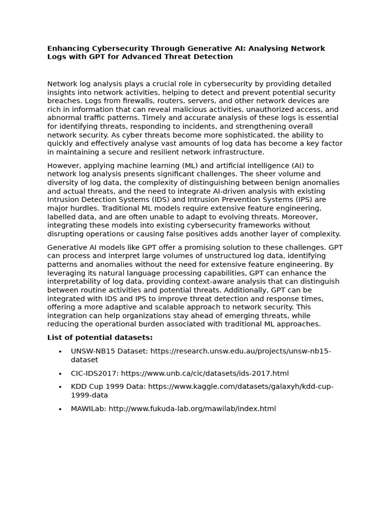 Generative AI for Cybersecurity Logs Analysis | PDF | Security ...