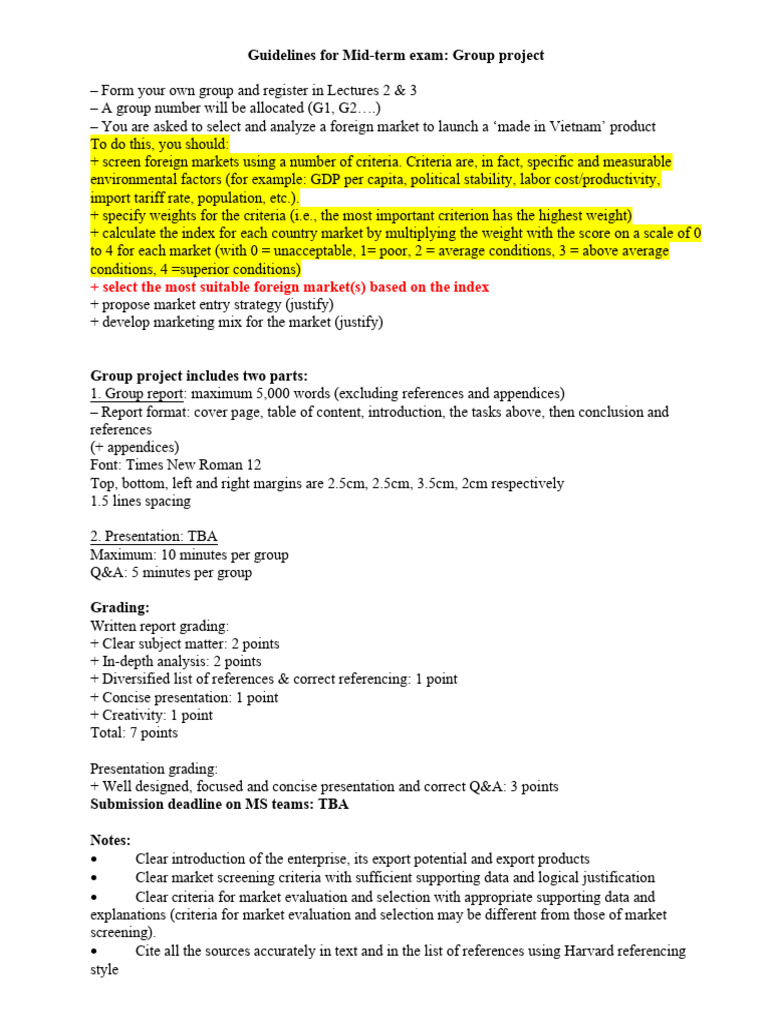 Mid-term Group Project Guidelines: Market Analysis | PDF