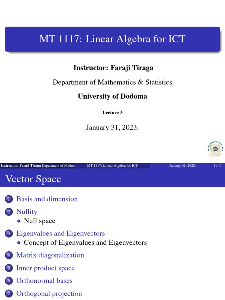 MT 1117 Lecture _last_lecture - Copy | PDF | Eigenvalues And ...