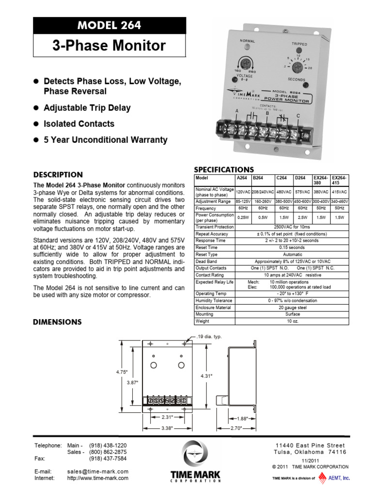 Model 264 3-Phase Voltage Monitor | PDF | Switch | Relay
