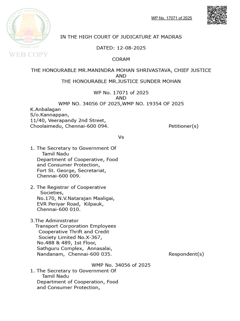 Madras High Court Ruling on WP 17071/2025 | PDF | Justice | Crime ...