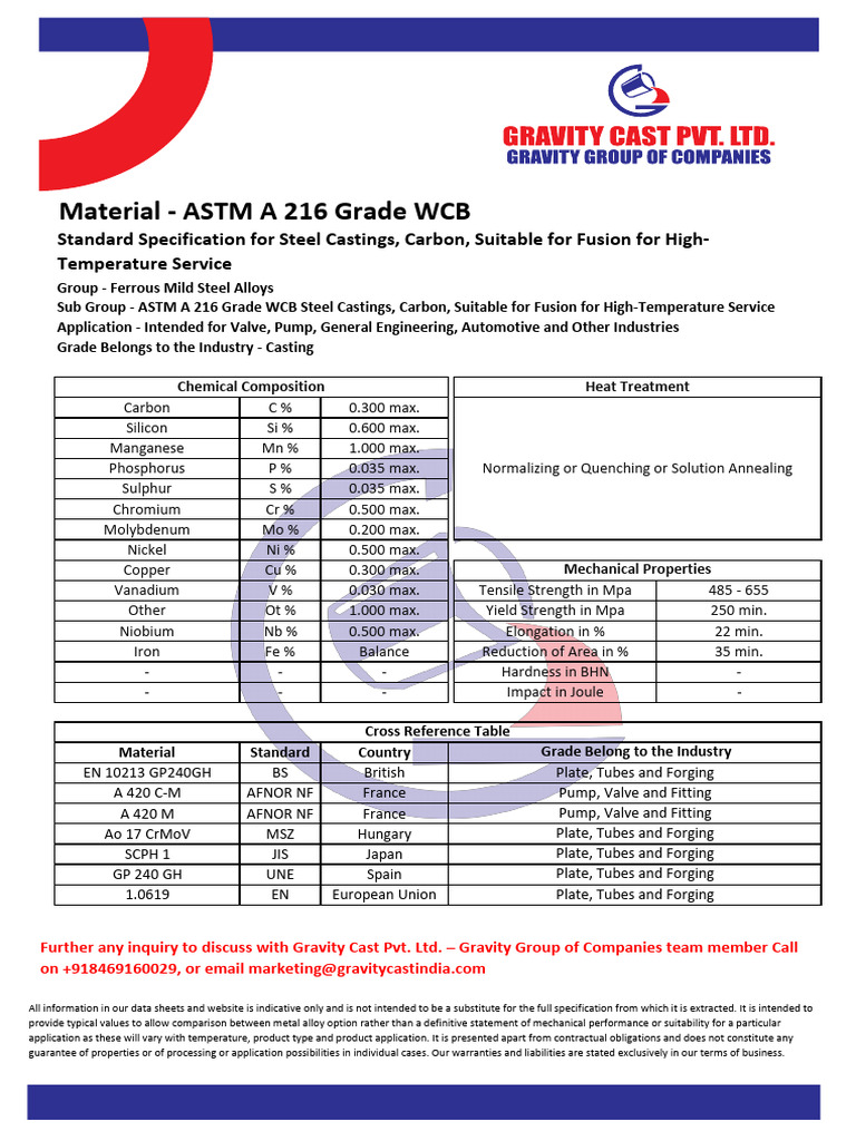 ASTM A 216 Grade WCB Steel Properties | PDF | Steel | Metallurgy