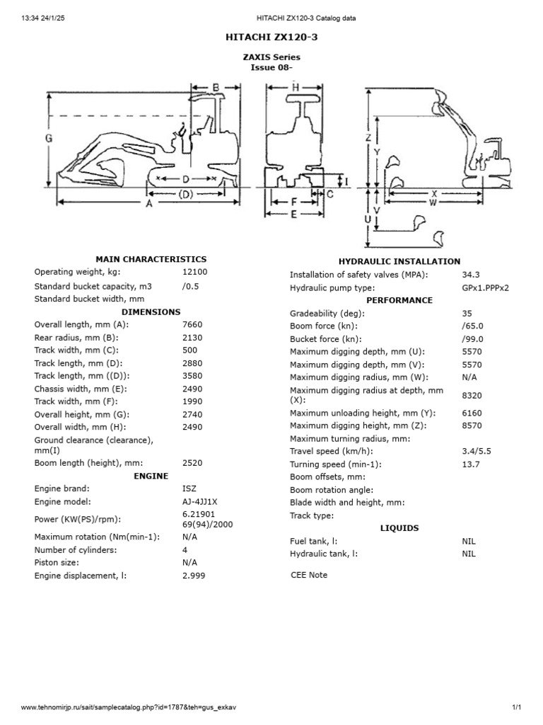 Hitachi ZX120-3 Excavator Specs | PDF | Engines | Vehicles