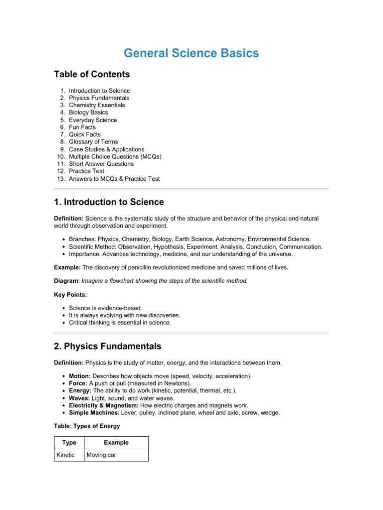 Essential Science Concepts Overview | PDF | Water | Chemical Elements