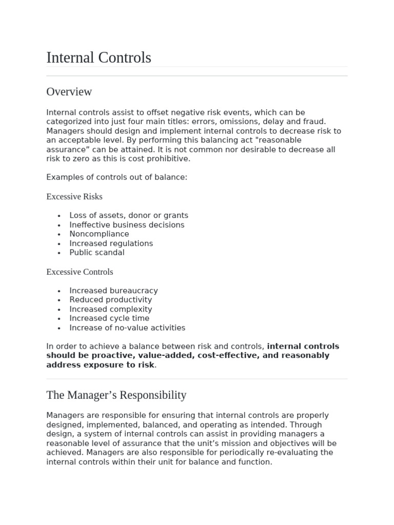Effective Internal Controls Management | PDF | Internal Control ...