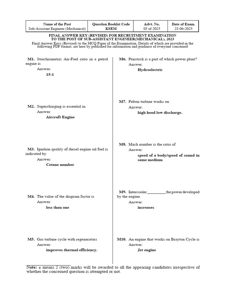 Mechanical Engineering Exam Answer Key | PDF | Young's Modulus | Engines