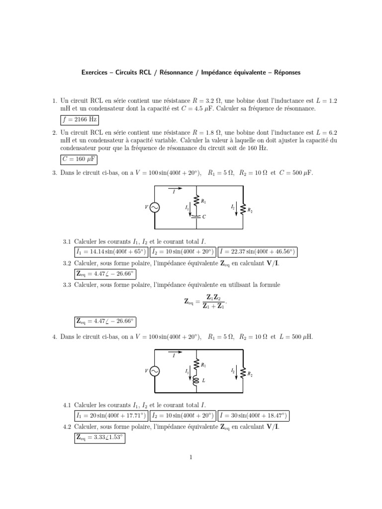 Exercices sur circuits RCL et impédance | PDF