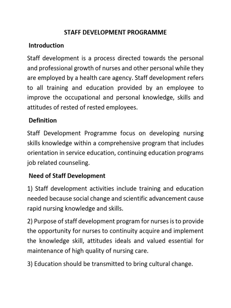 Staff Development Programme for Nurses | PDF | Learning | Nursing