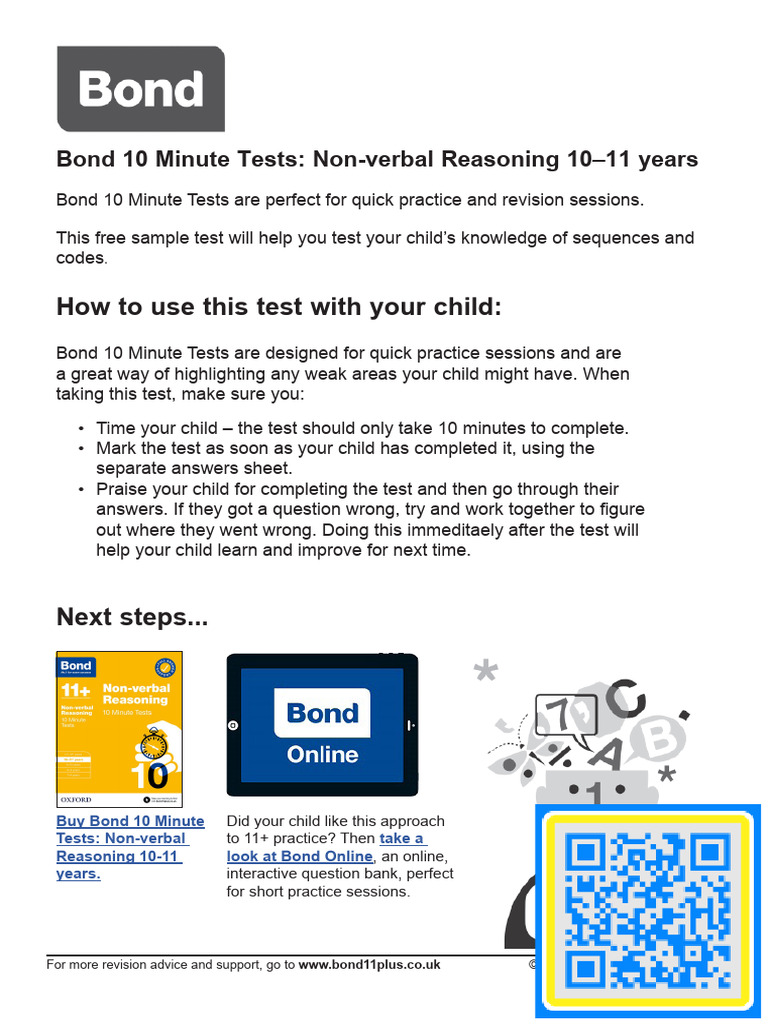 Bond 11 Plus NVR 10 Minute Sample Paper | PDF