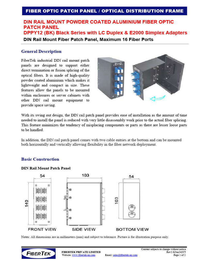 DIN Rail Mount Fiber Optic Patch Panel | PDF | Optical Fiber