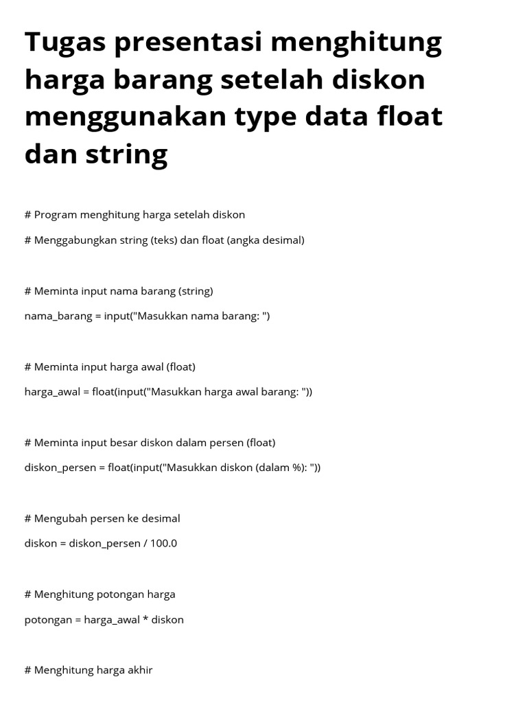 Hitung Harga Setelah Diskon Python | PDF