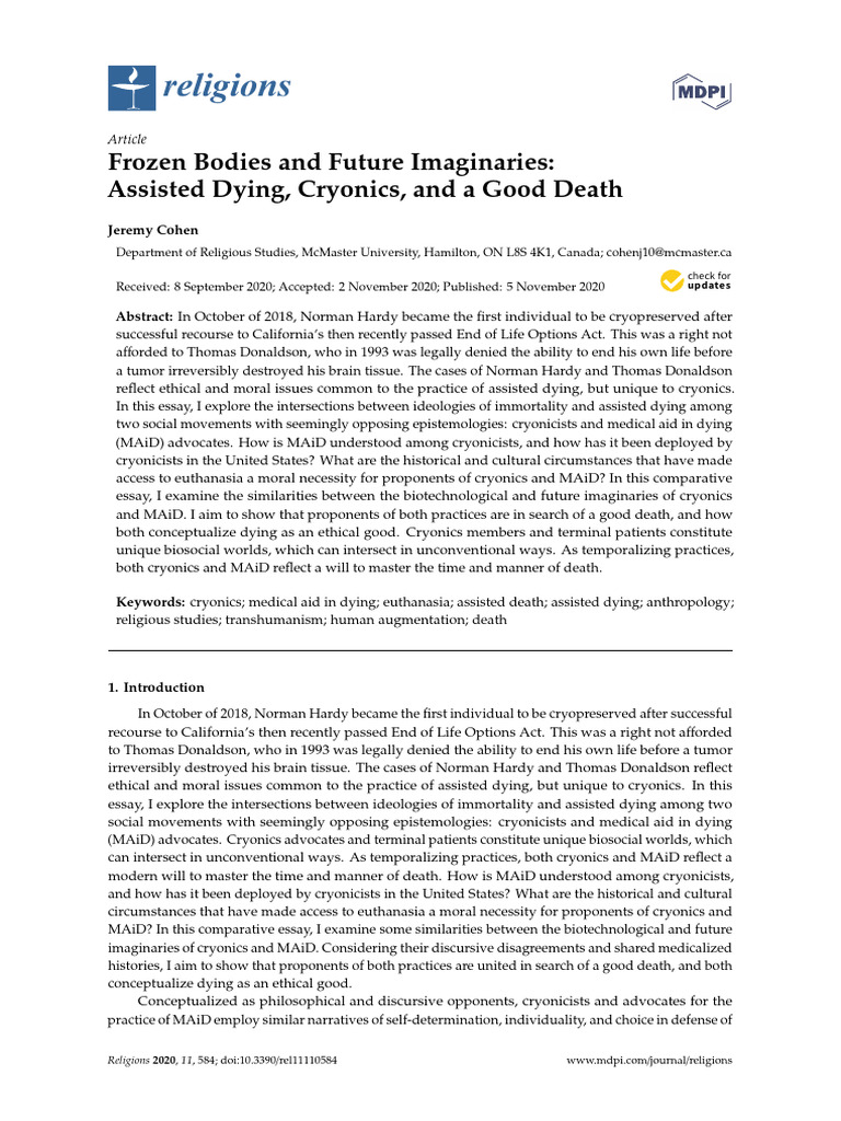 Frozen Bodies and Future Imaginaries Assisted Dying, Cryonics, And a ...