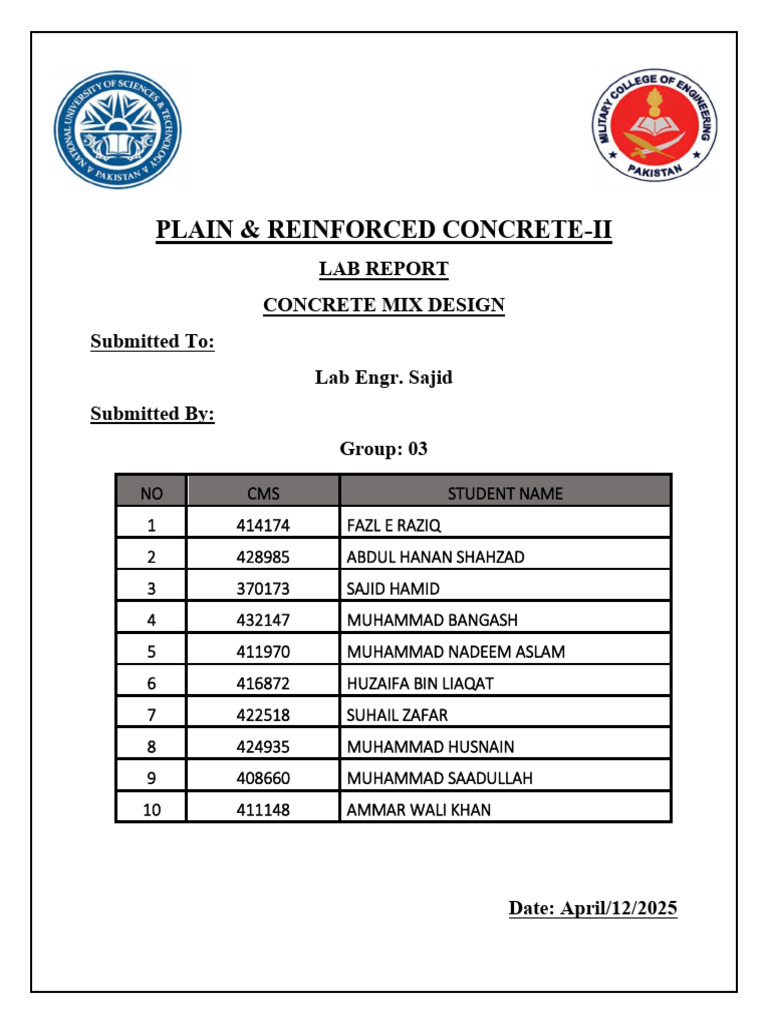 Concrete Mix Design Lab Report | PDF