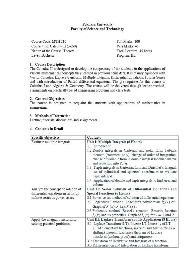 Calculus II Course Overview for Engineers | PDF | Bending | Probability ...