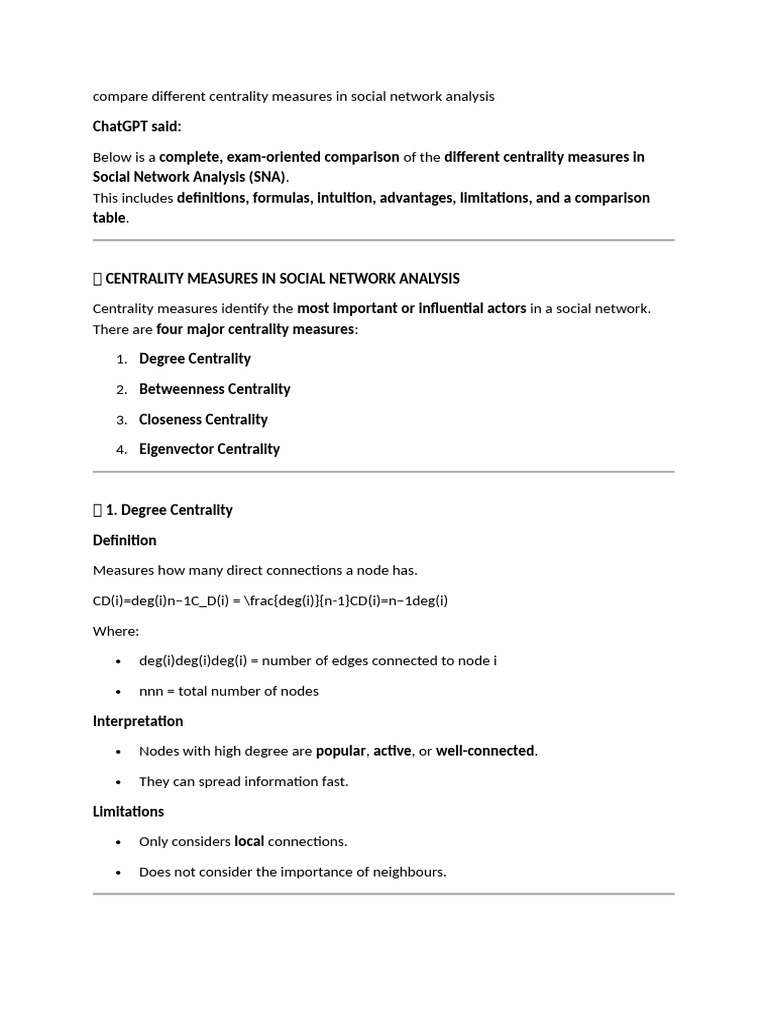 Compare Different Centrality Measures in Social Network Analysis | PDF ...