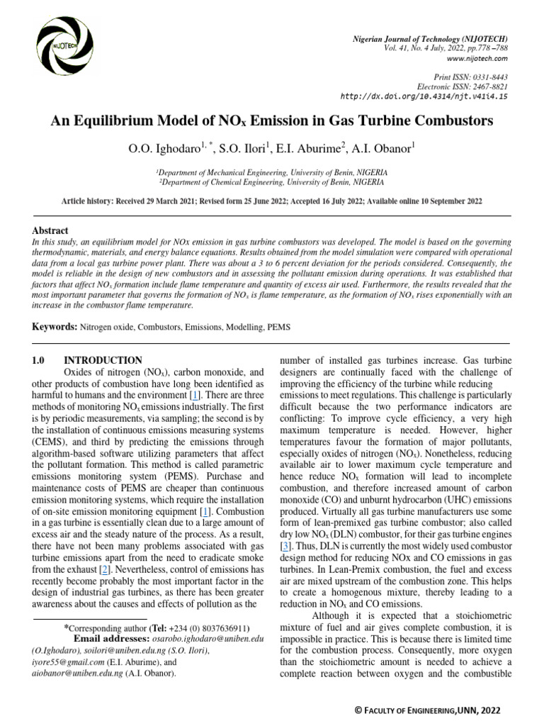 An Equilibrium Model of NOx Emission in | PDF | N Ox | Combustion