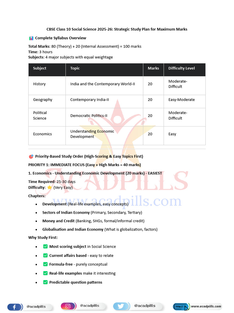 CBSE Class 10 Social Science Study Plan | PDF | Geography | Economics