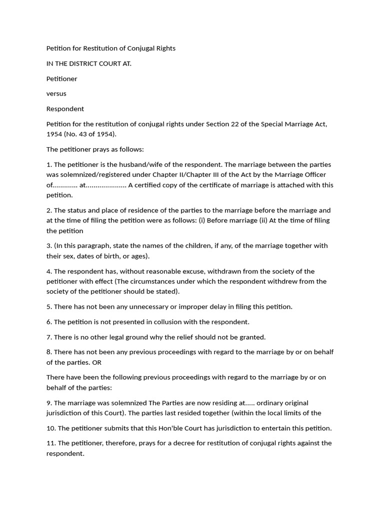 Petition For Restitution of Conjugal Rights | PDF