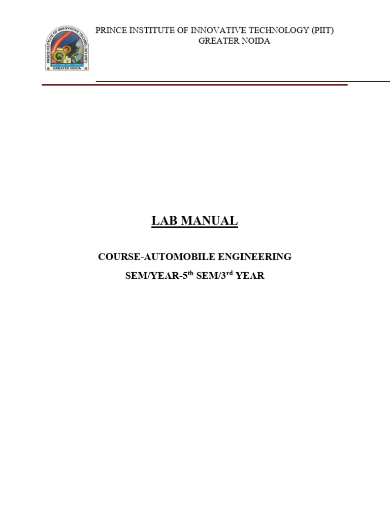 Automobile Engineering Lab Manual | PDF | Axle | Carburetor