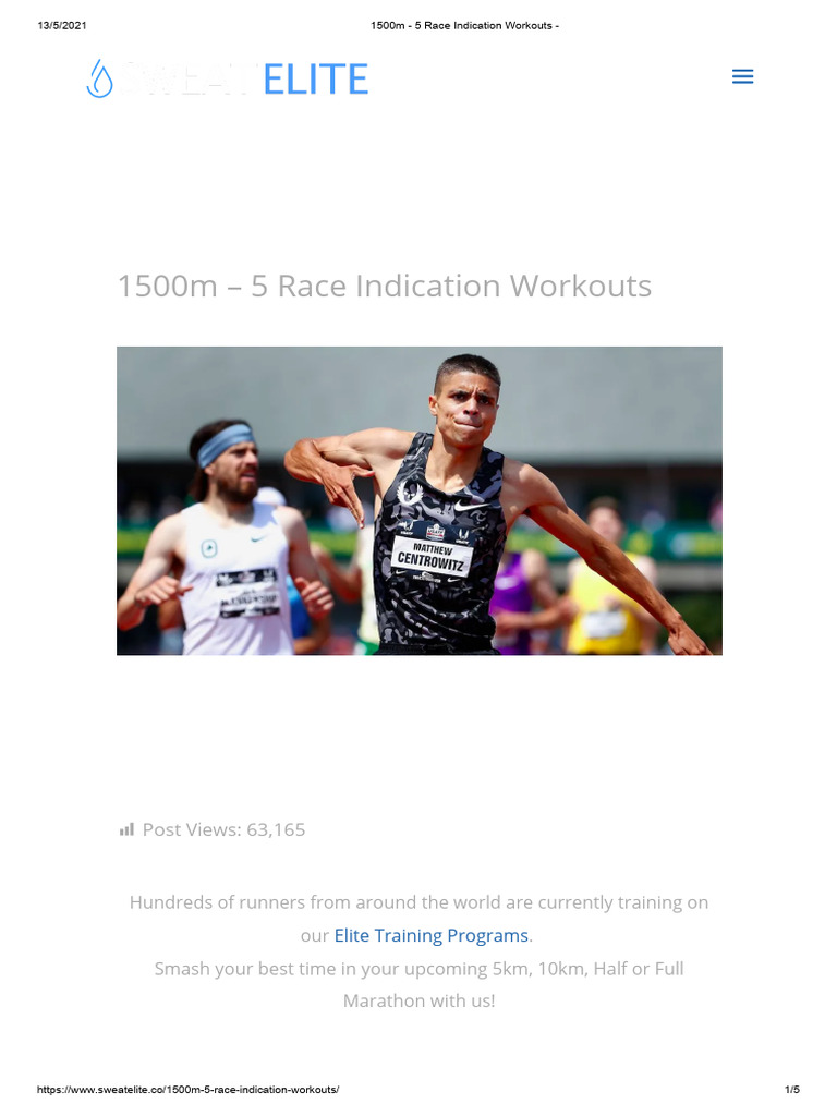 1500m - 5 Race Indication Workouts - | PDF | Road Running Competitions ...