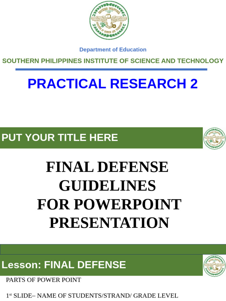 Final Defense Guidelines for Research Presentation | PDF | Survey ...