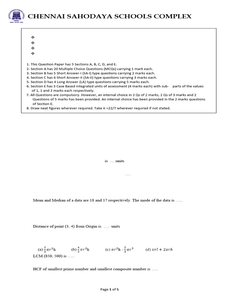 Class 10 Mathematics Exam Paper | PDF | Circle | Elementary Geometry
