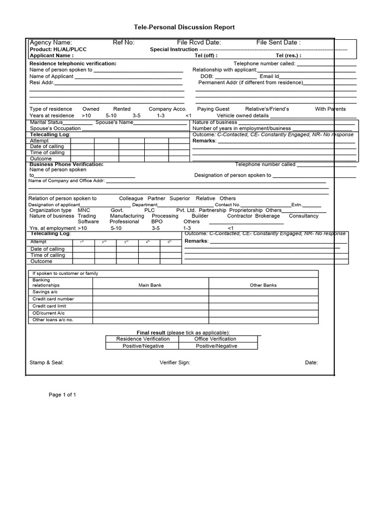 Tele Personal Discussion Report | PDF
