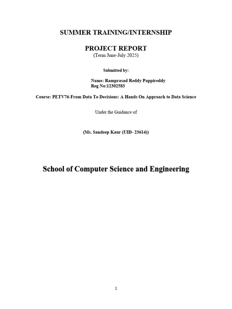 Data Analytics Internship Project Report | PDF | Machine Learning | Sql