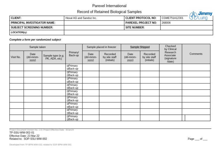 Biological Sample Retention Record | PDF