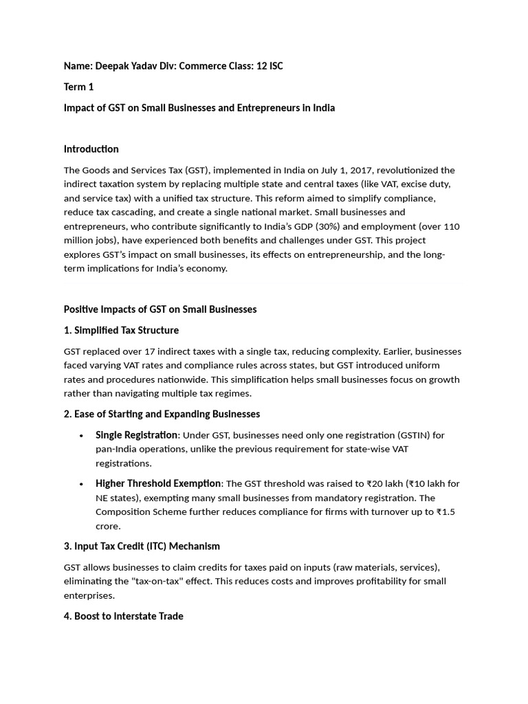 GST's Impact on Small Businesses in India | PDF | Taxes | Value Added Tax