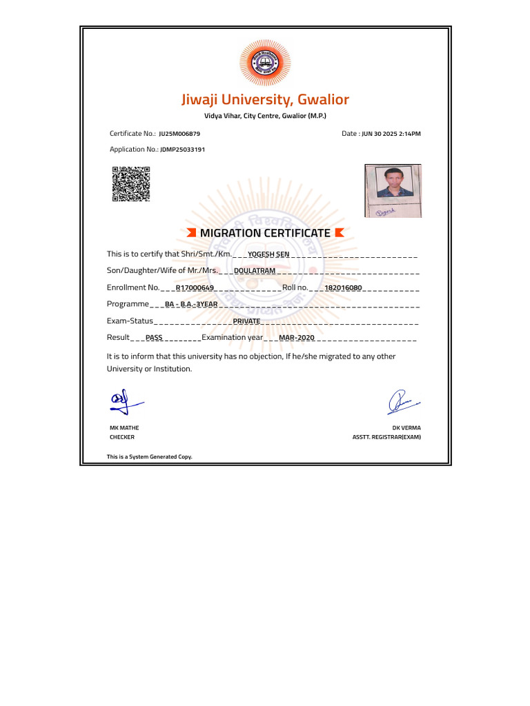 Yugesh Sen Migration | PDF
