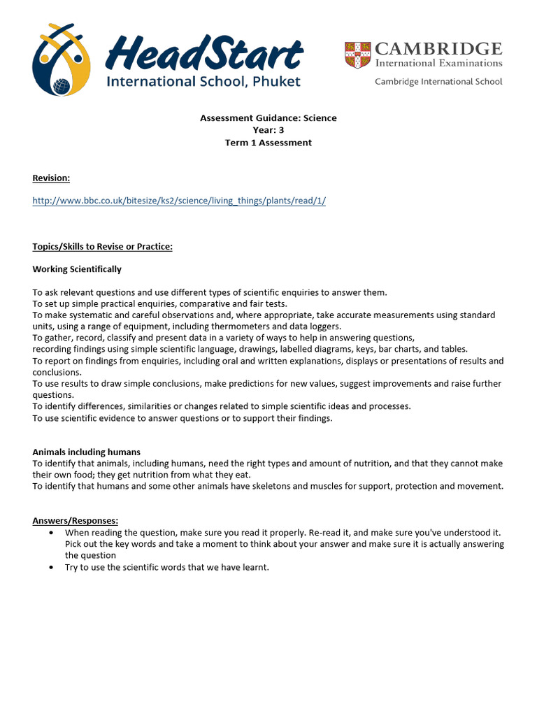 Year 3 Science Assessment Guide | PDF