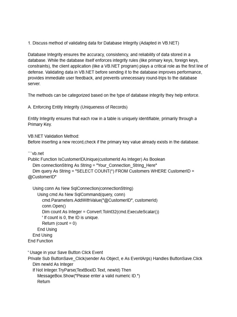 VB.NET Data Validation for Database Integrity | PDF | Databases | Data Type