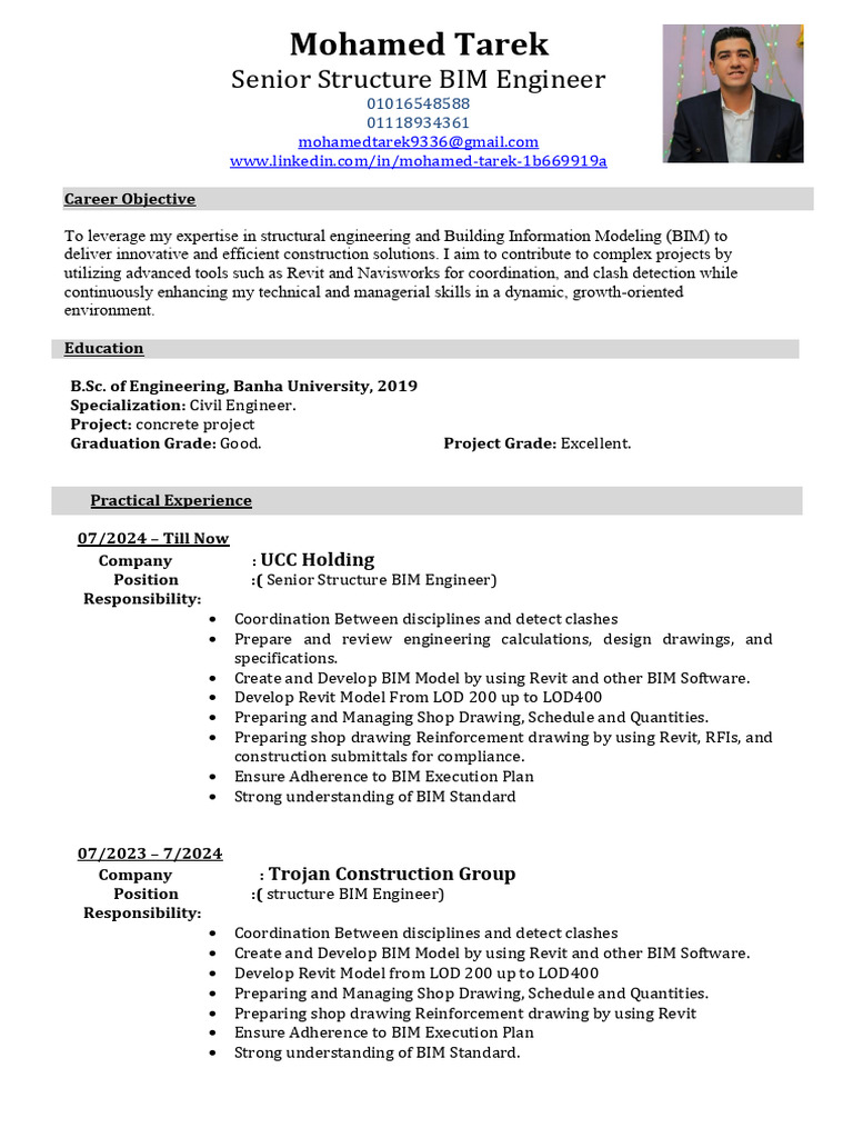 Senior BIM Engineer Resume Overview | PDF | Building Information ...