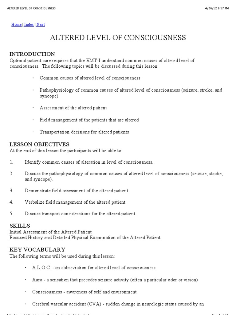 Altered Level of Consciousness | Download Free PDF | Stroke | Shock ...