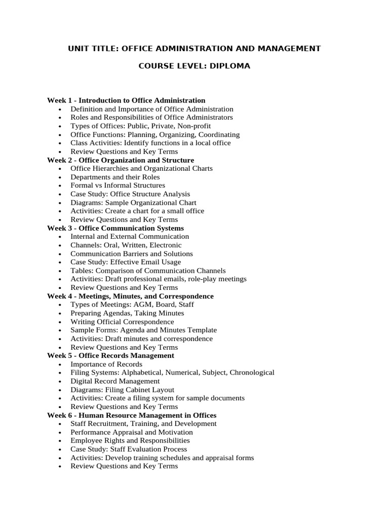 Office Administration Diploma Course Overview | PDF | Memorandum | Time ...