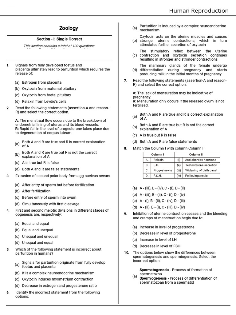 Human Reproduction Exam Questions | PDF | Menstrual Cycle | Labia