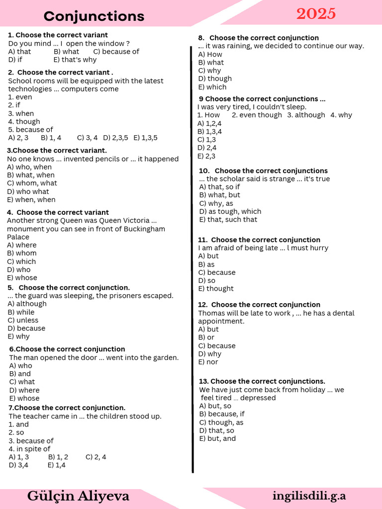 Conjunctions Practice Exercises | PDF | Chess | Chess Theory
