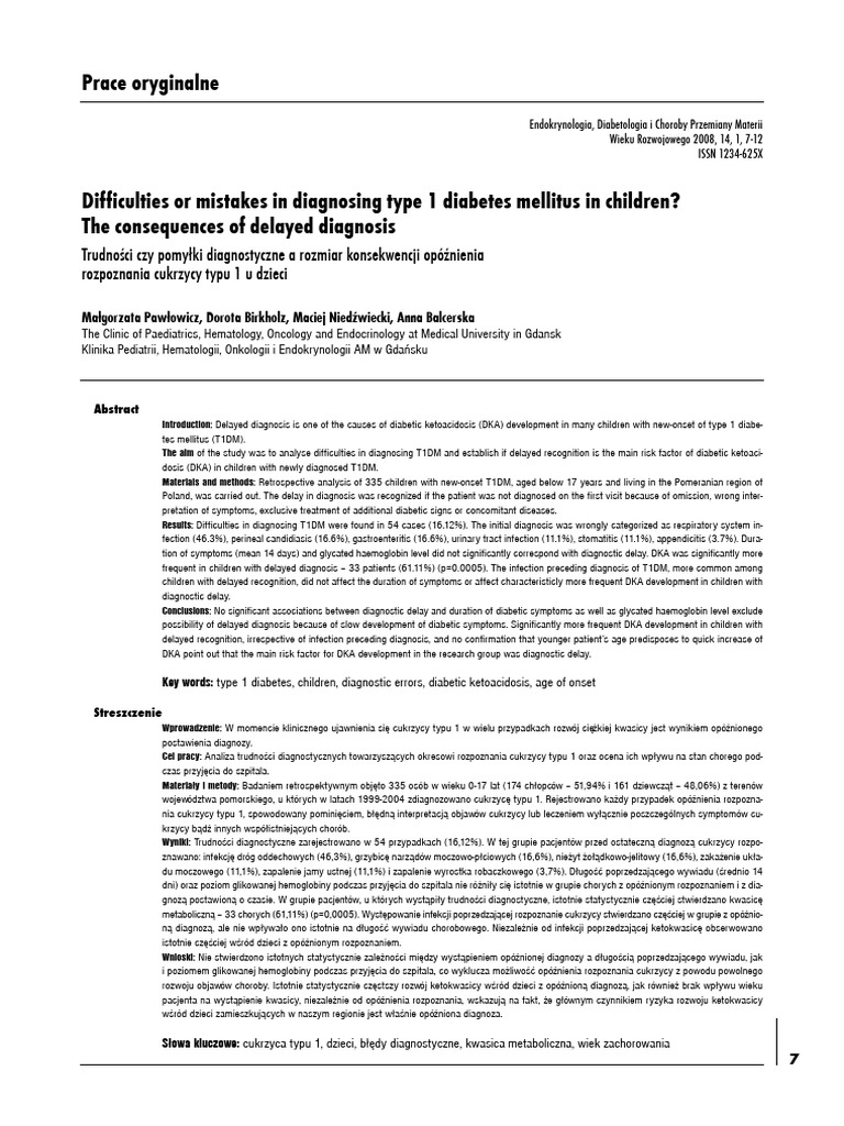 Delayed Diagnosis of Type 1 Diabetes in Children | PDF | Medical ...