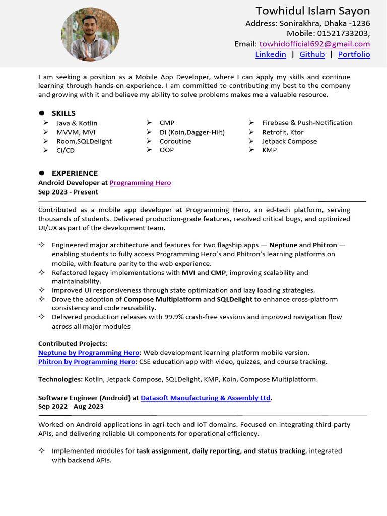 Mobile App Developer Resume Summary | PDF | Mobile App | Internet Of Things