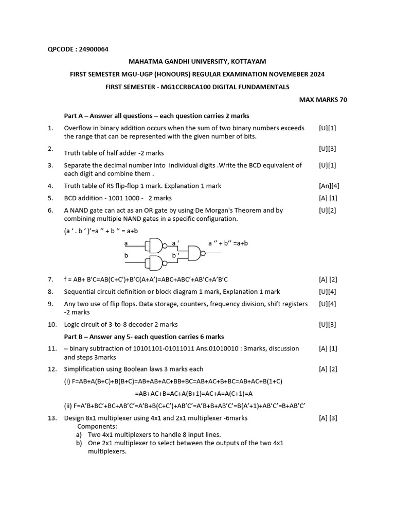 MGU First Semester Digital Fundamentals Exam | PDF | Electronics ...