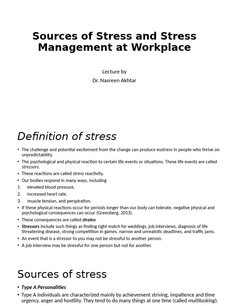 Sources of Stress and Stress Management at Workplace | PDF | Stress ...
