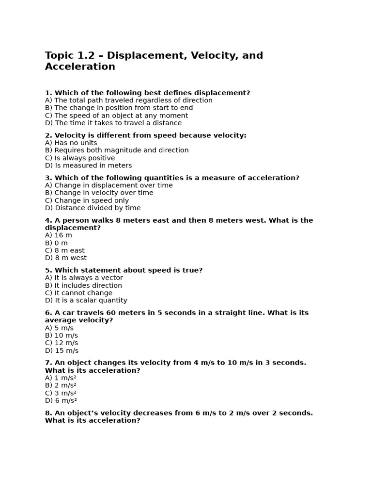 Topic 1.2 | PDF | Velocity | Acceleration