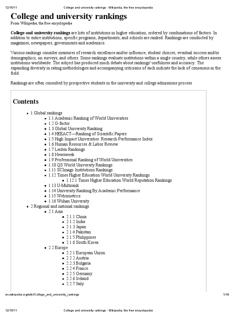 College and University Rankings - Wikipedia, The Free Encyclopedia ...