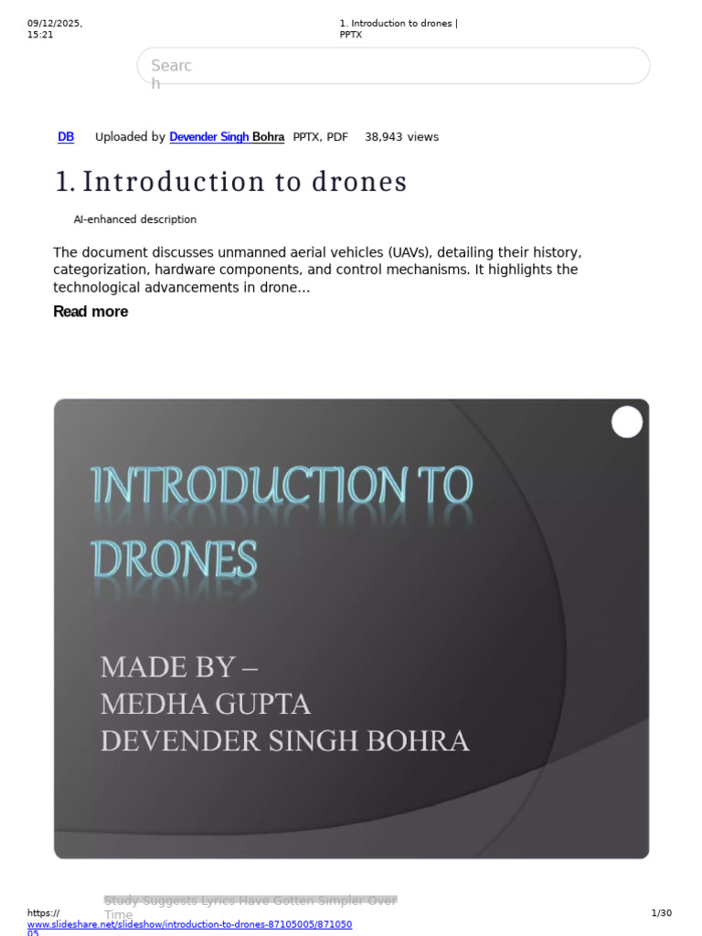 1. Introduction to Drones _ PPTX | PDF | Unmanned Aerial Vehicle ...