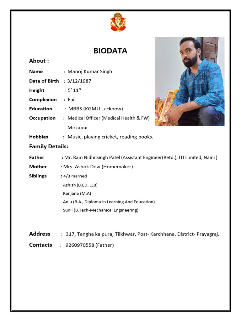 Manoj Kumar Singh - Medical Officer Profile | PDF
