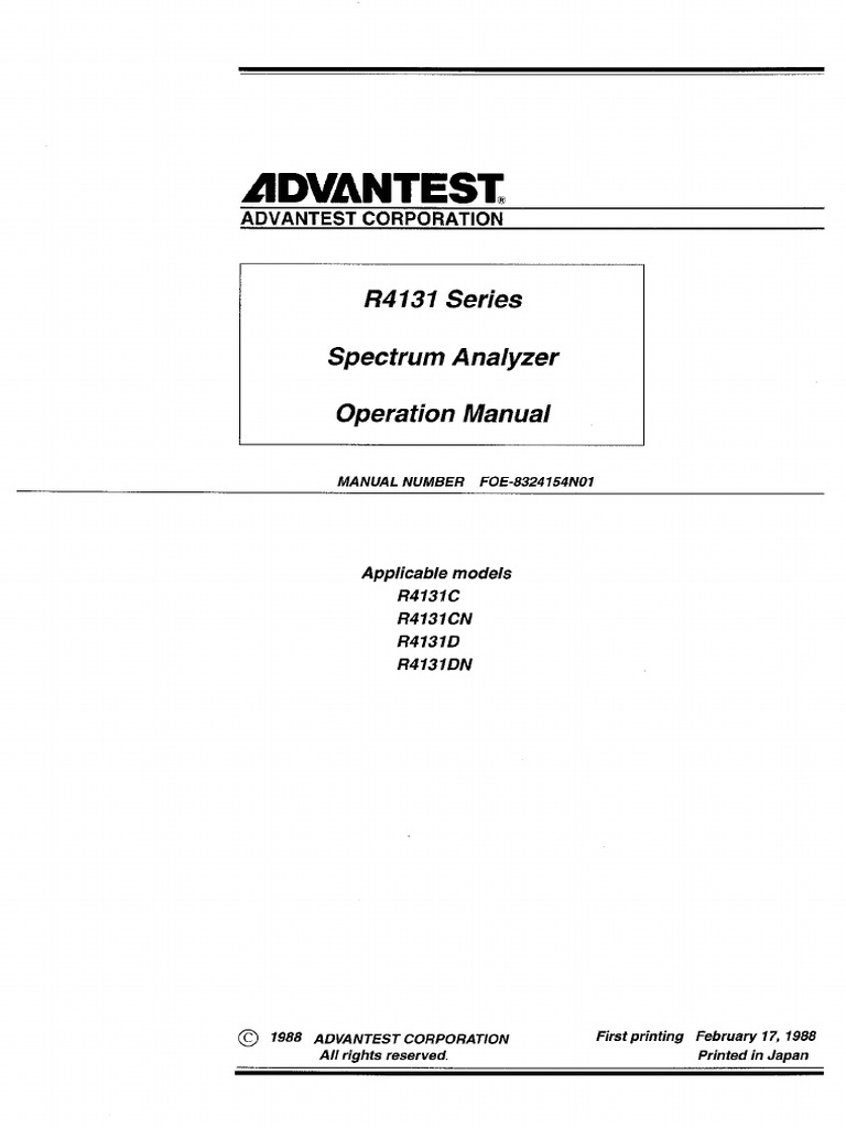 Advantest R4131 - OPERATING - MANUAL | PDF | Frequency Modulation ...