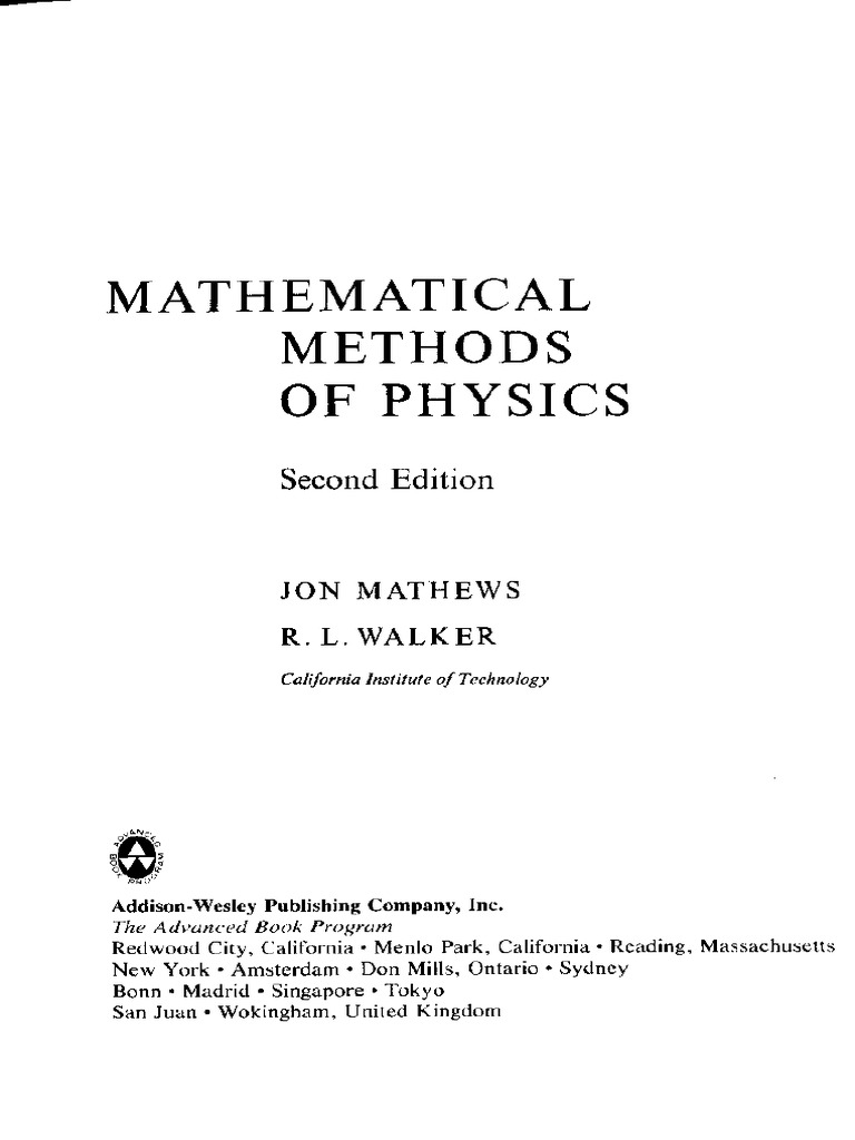 Mathematical Methods of Physics by Mathews and Walker | PDF