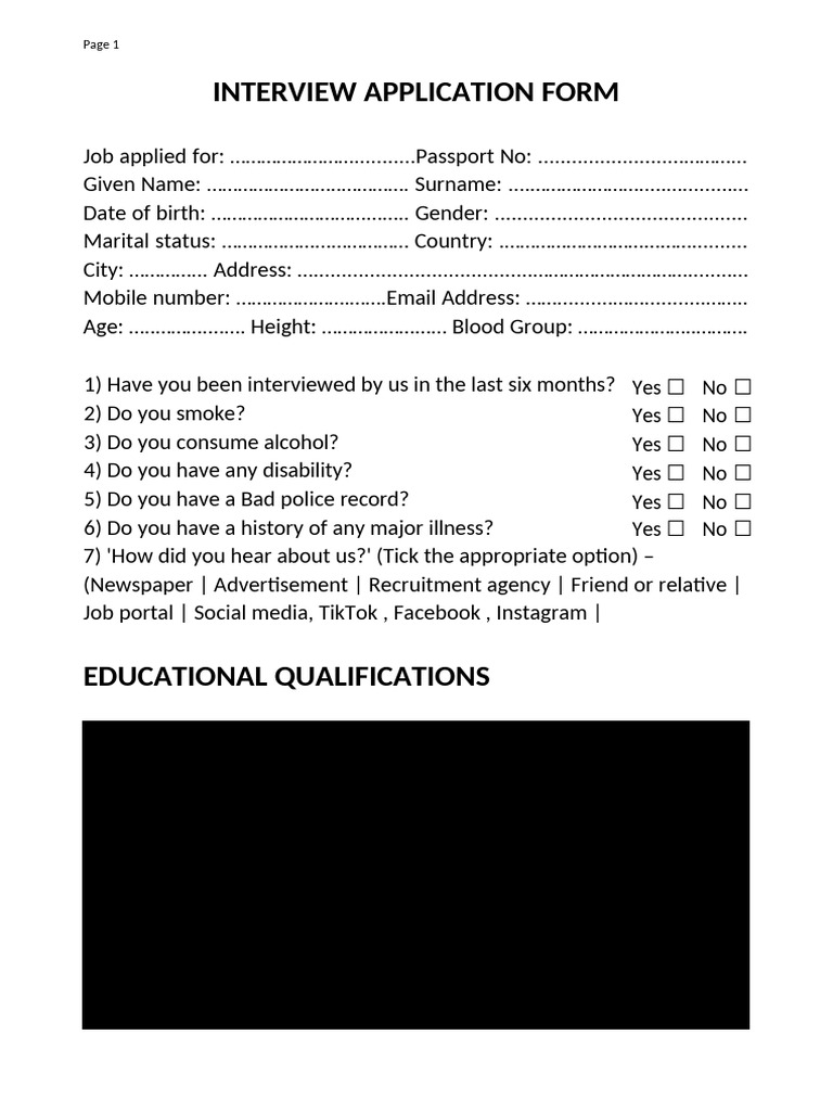 Job Interview Application Form | PDF